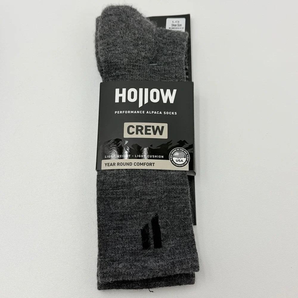 Hollow Performance Alpaca Crew Socks Men's LG (10.5 - 13) Grey 47% Alpaca NIP